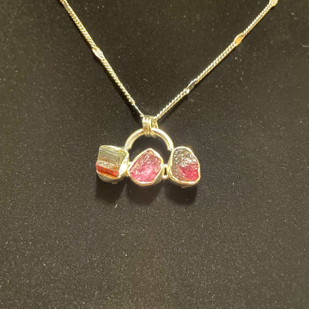 Healing Watermelon tourmaline Silver Necklace